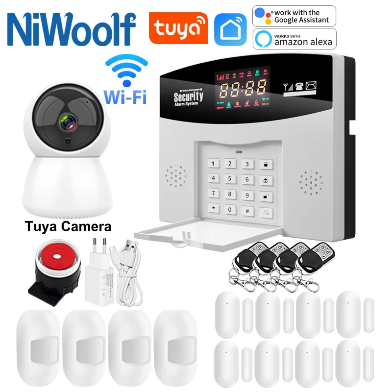 Tuya-sistema de alarma inteligente para el hogar, dispositivo de seguridad antirrobo con Wifi, GSM, pantalla LED, 433MHz, Control por aplicación, compatible con Alexa y Google