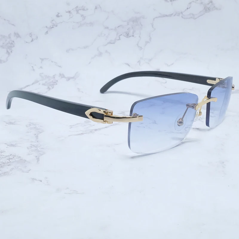 Buffalo Horn Sunglasses Carter Rimless Square Luxury Designer White Black Buffs Sun Glasses Trendy Eyewear gafas de sol hombre