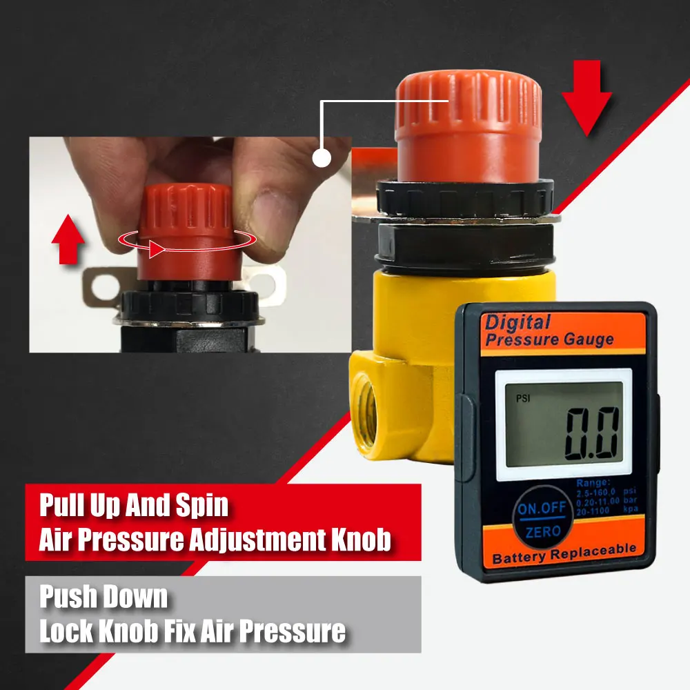 Пневматический Регулятор давления воздуха 1/4 дюйма с цифровым манометром