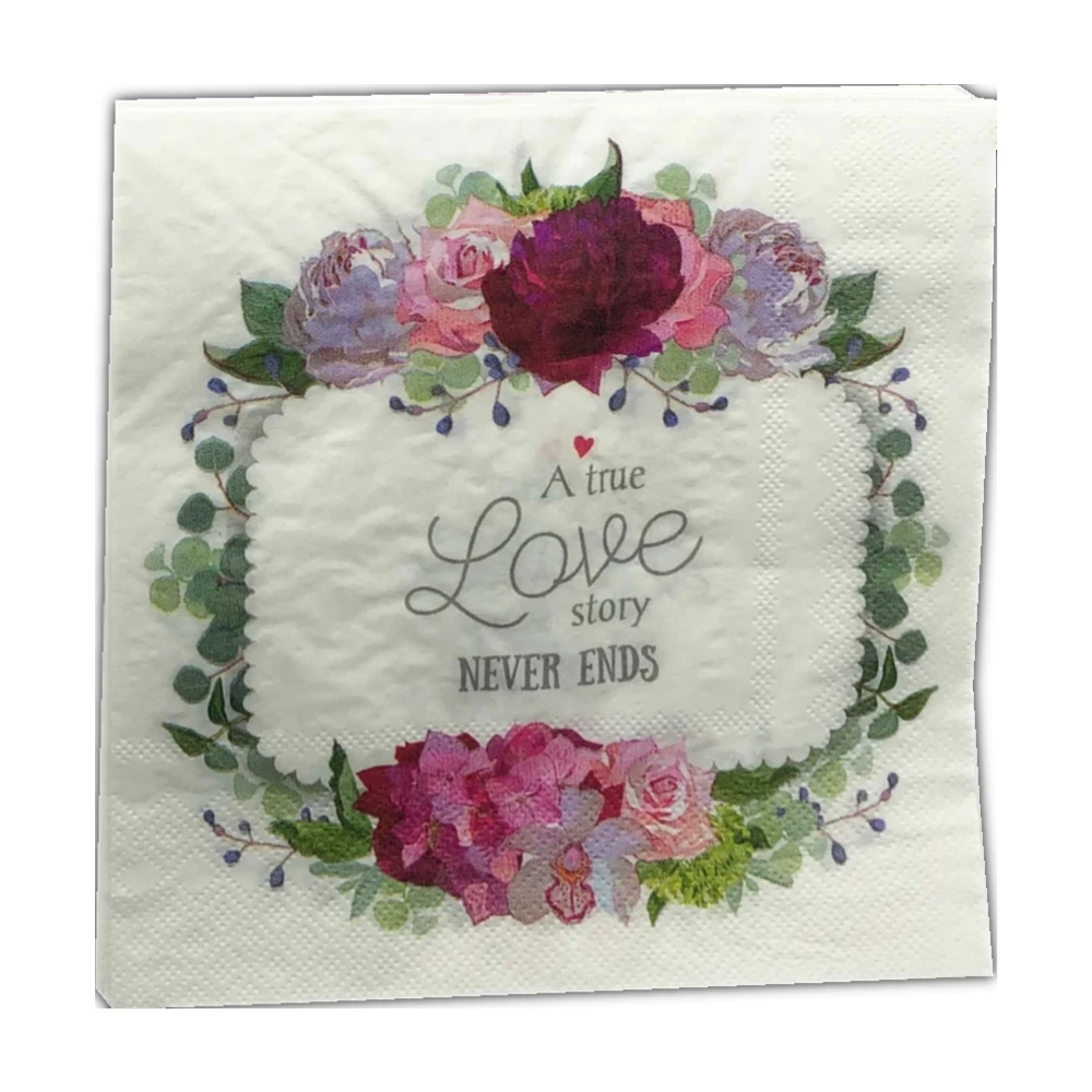 

20pcs/Lot 33cm Flowers LOVE Servilletas Decoupage Table Paper Napkins DIY Vintage Towels Valentine's Day Wedding Party Decor