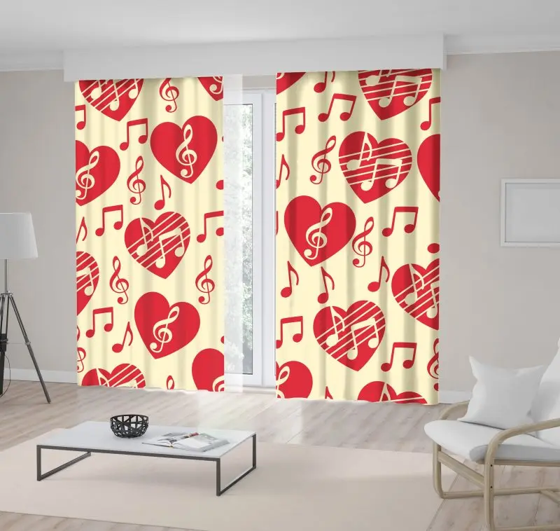 

Curtain Red Heart with Treble Clef and Notes on Beige Background Love for Music Musical Abstract Print