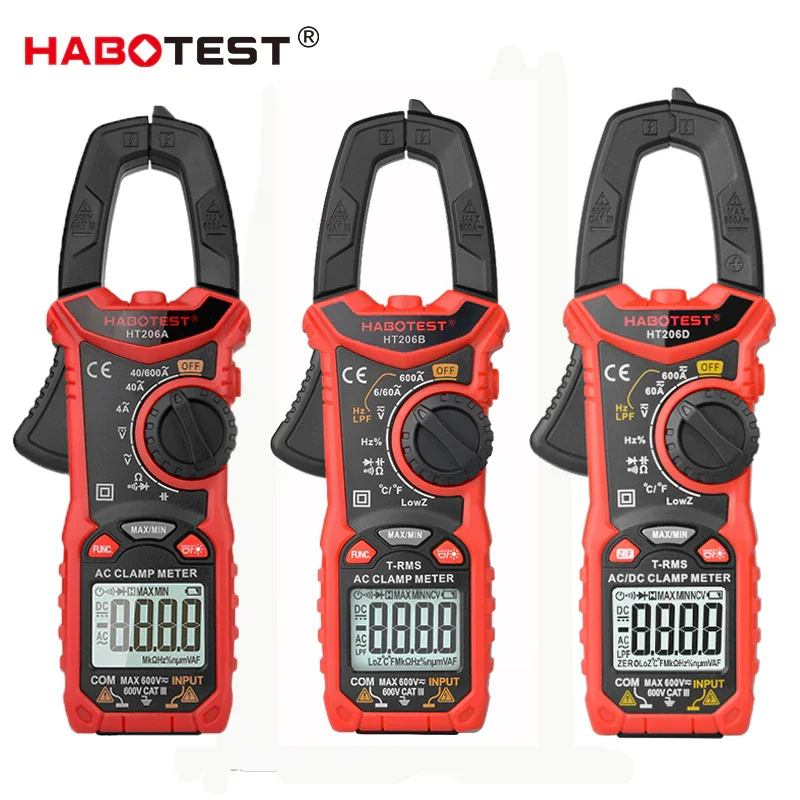

HT206 Digital Current Clamps T-RMS AC DC Autorange NCV Pliers Ammeter Multimeter Hz Ohm Capacitance 600 Volts Tester HABOTEST