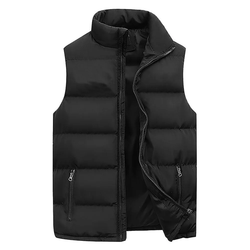 

Men Waistcoat Coats Down Jacket Sleeveless Winter Thick Stand Collar Solid Color Cotton Vest