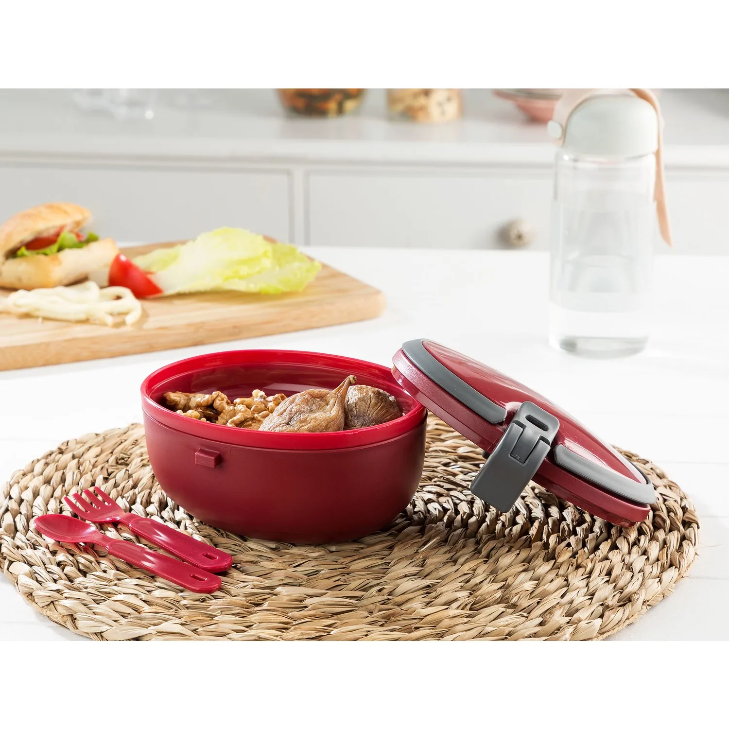 

Plastic Food Storage Container Carry Nutrition Fork Knife School Work Sports Picnic Leakproof Fresh Handle Hanger Holder Child