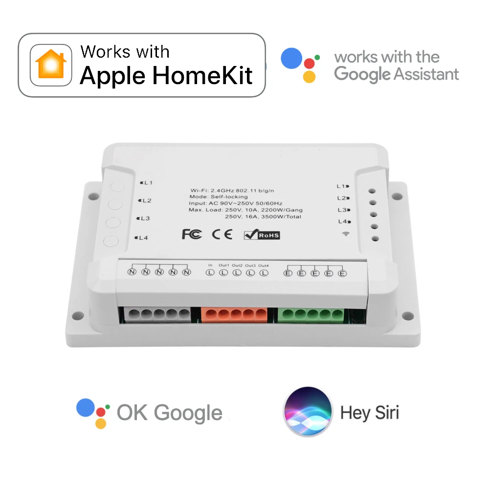 Relé de 4 canales (2 persianas) WiFi para Apple HomeKit, Siri