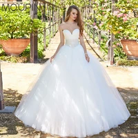 mqupin bridal wedding dress lace tulle beaded sleeveless backless princess ball 2022 latest styles
