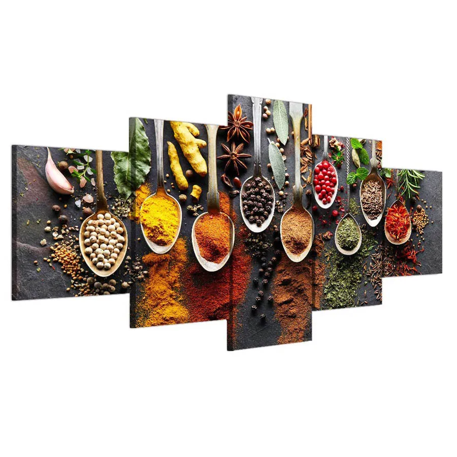

5 piece kitchen food canvas painting food Picture wall picture 5 panels spices living room wall art wall pictures
