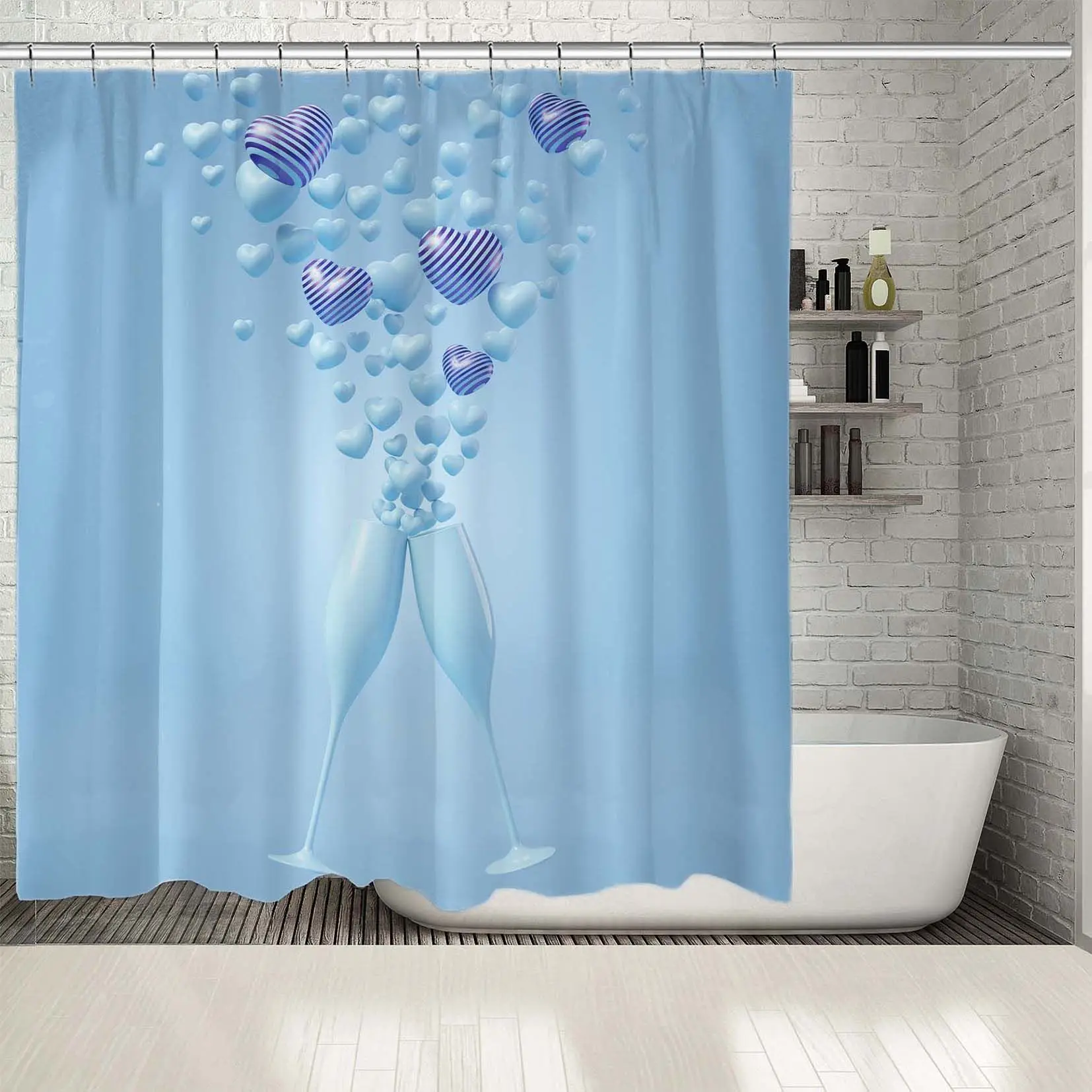 Занавеска для душа с сердечками маленькие очки как брызги шампанского счастья