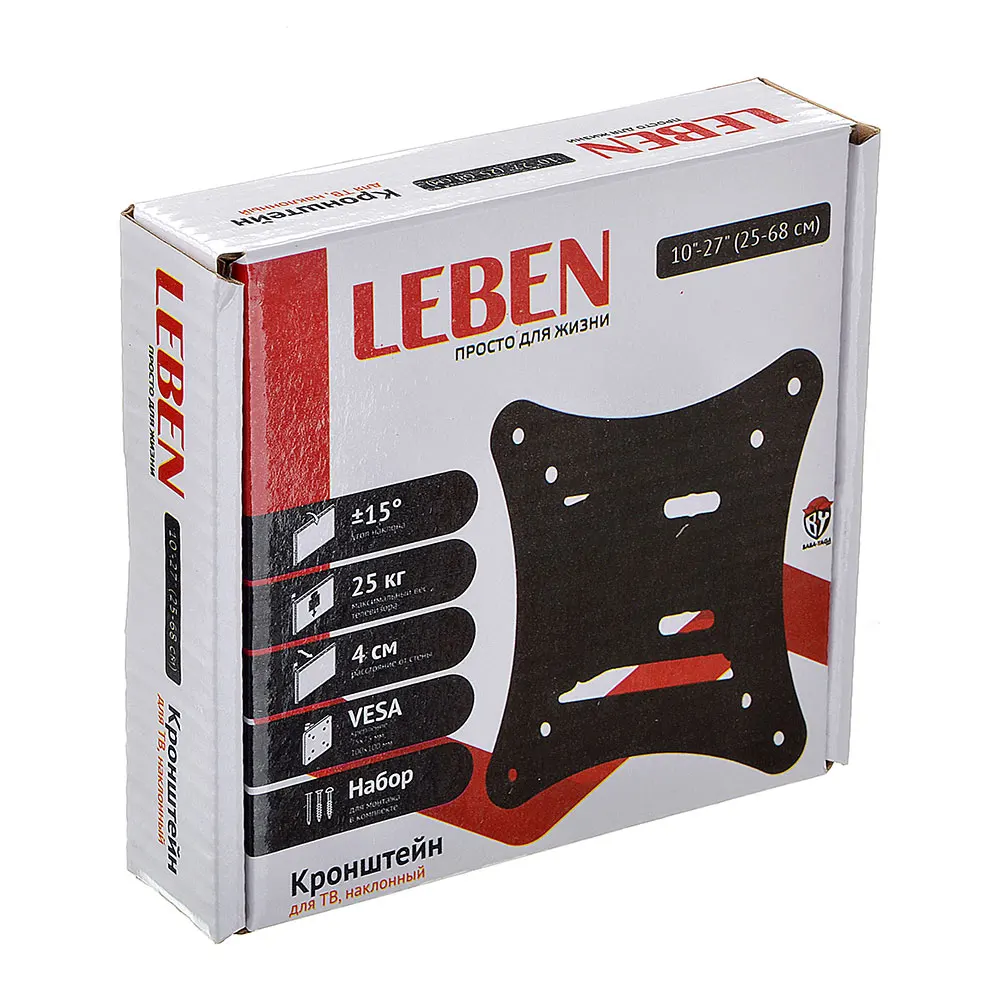  КРОНШТЕЙН ДЛЯ ТВ LEBEN 10&quot-27&quot НАКЛОННЫЙ ДО 25 кг | Электроника