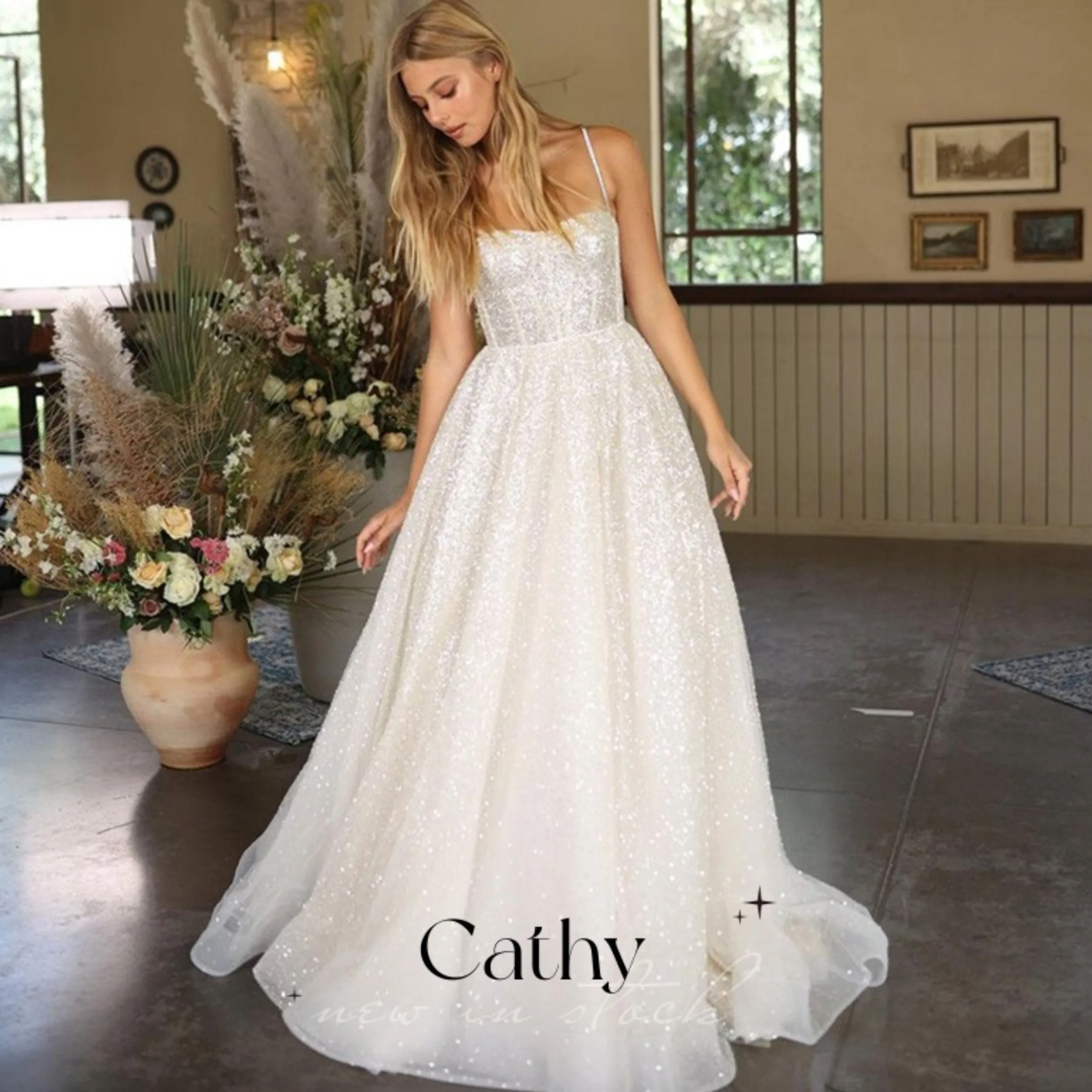 

Cathy Glitter Ball Gown Evening Dress Glitter Spaghetti Straps Prom Dress Robes De Soirée Custom Vestidos De Fiesta