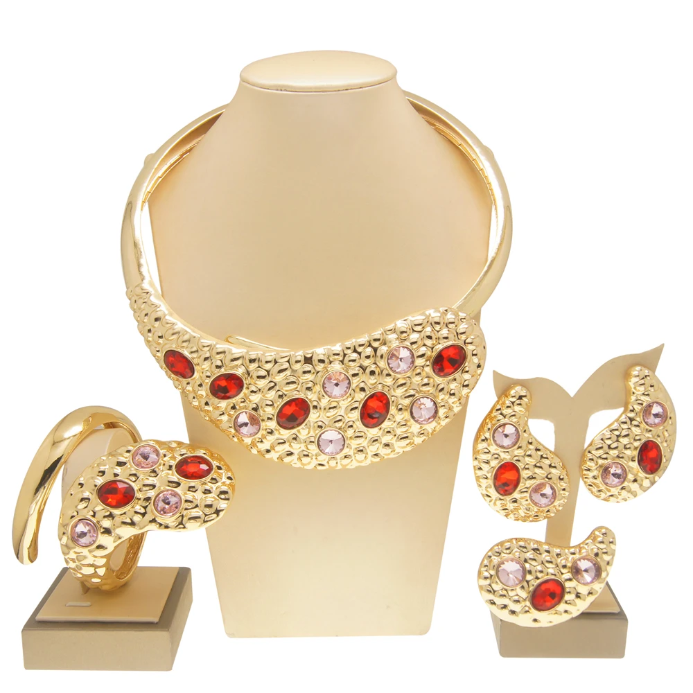 Новинка, набор ювелирных изделий Yulaili из 18-каратного итальянского золота, ожерелье, браслет, серьги, кольца, ювелирные наборы Grace, бесплатная ...
