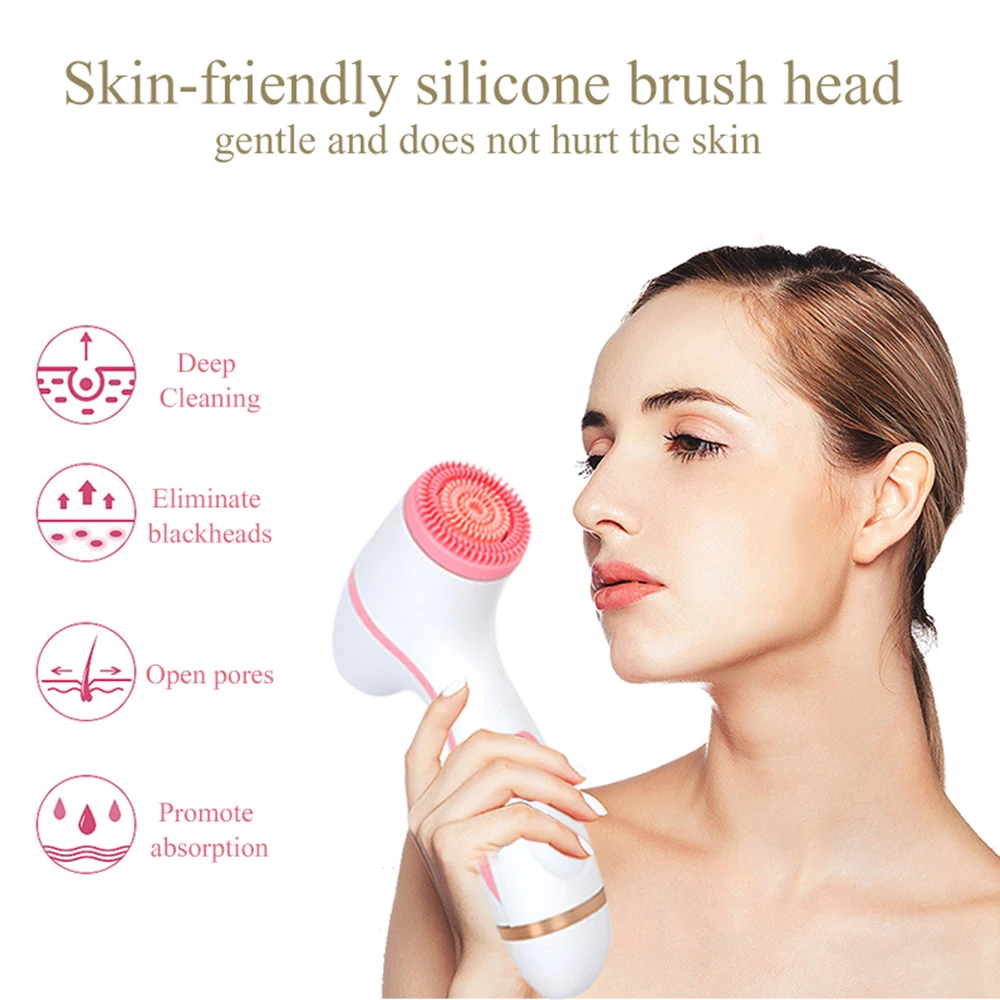 

3 In 1 Electric Facial Cleansing Brush Silicone Rotating Waterproof Facial Deep Cleaning Skin Peeling Massager Blackhead Removal