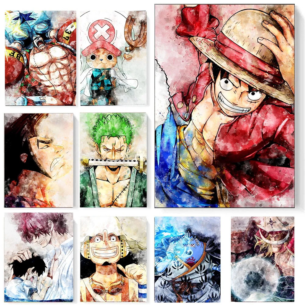 

Anime One Piece Watercolor Poster Luffy and His Partners Canvas Painting Wall Art Prints Pictures Home Bedroom Decoration Gift