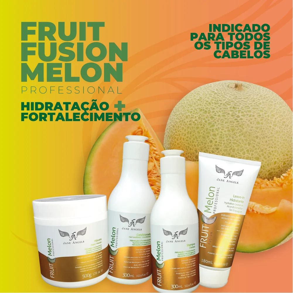 

Kit Shampoo + Máscara + Condicionador + Leave in Hidratante Profissional for Todos the Tipos de Cabelos Fruit Fusion Melon jane