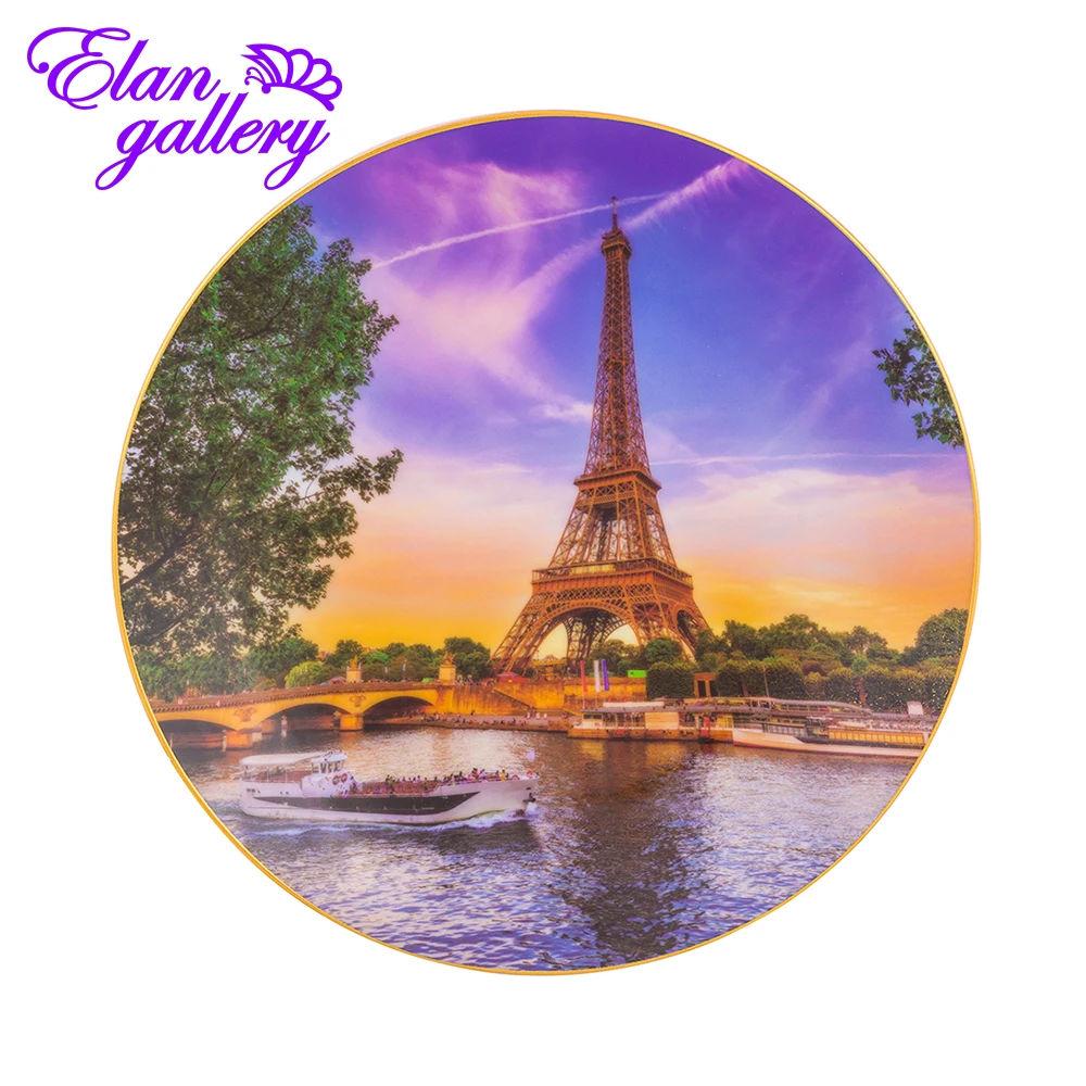 Тарелка декоративная 20х20х2 см Elan Gallery Эйфелева башня с крючком и подставкой | Дом