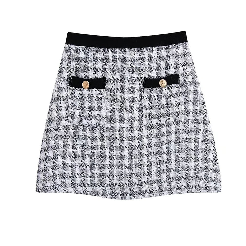 

Women's Skirt Chic Fashion With Lining Tweed Vintage High Waist Back Zipper Female Mini Skirts For Girls Mujer Za woman 2021 TRA