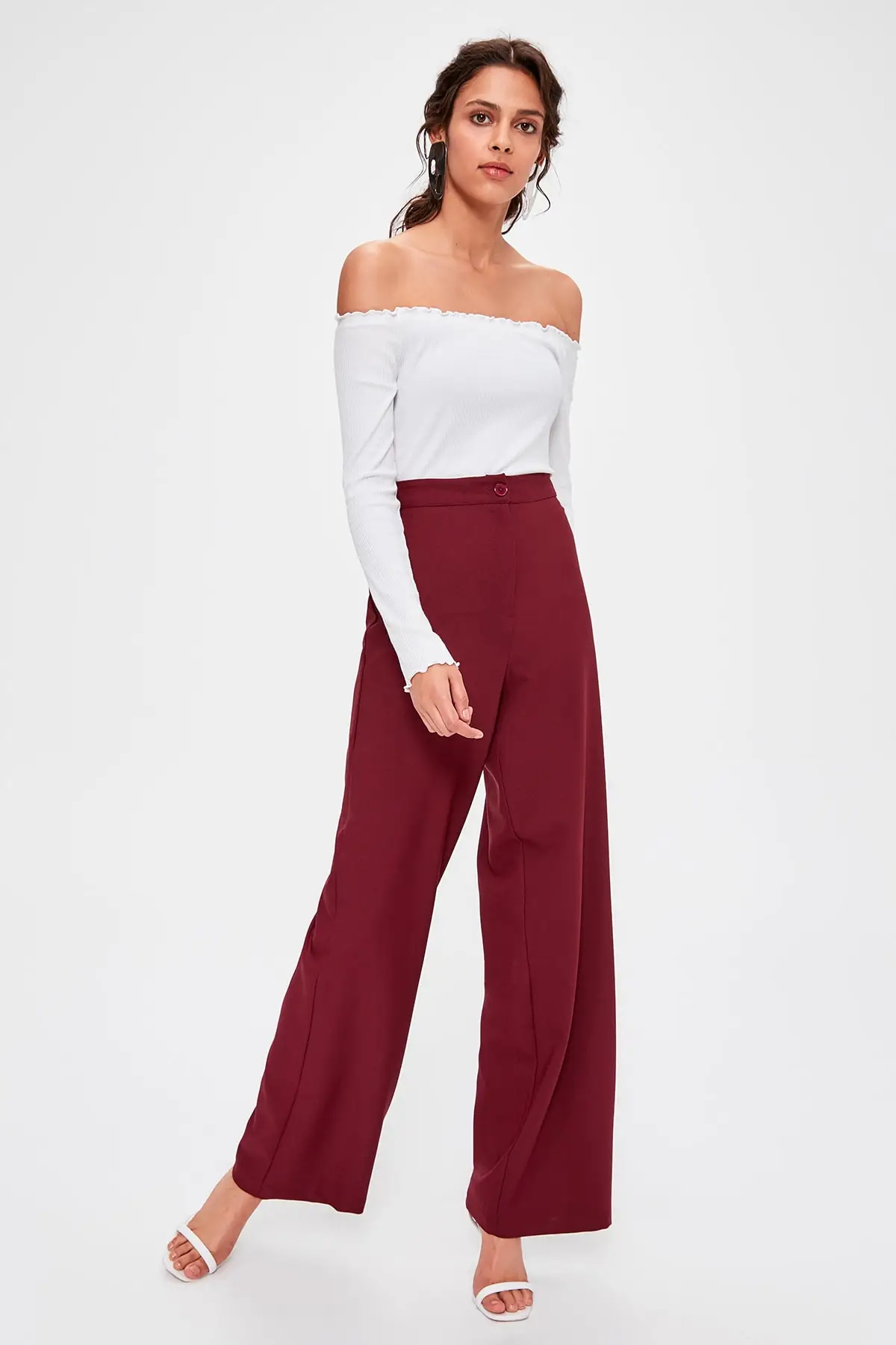 Trendyol бордовые расклешенные брюки TWOAW20PL0244