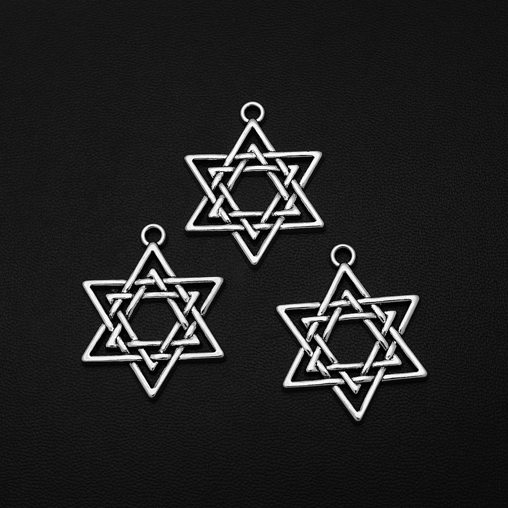 

5pcs/Lots 33x26mm Antique Silver Plated Star Of David Charms Hexagram Hollow Pendants For Jewelry Making Wholesale Bulk Items