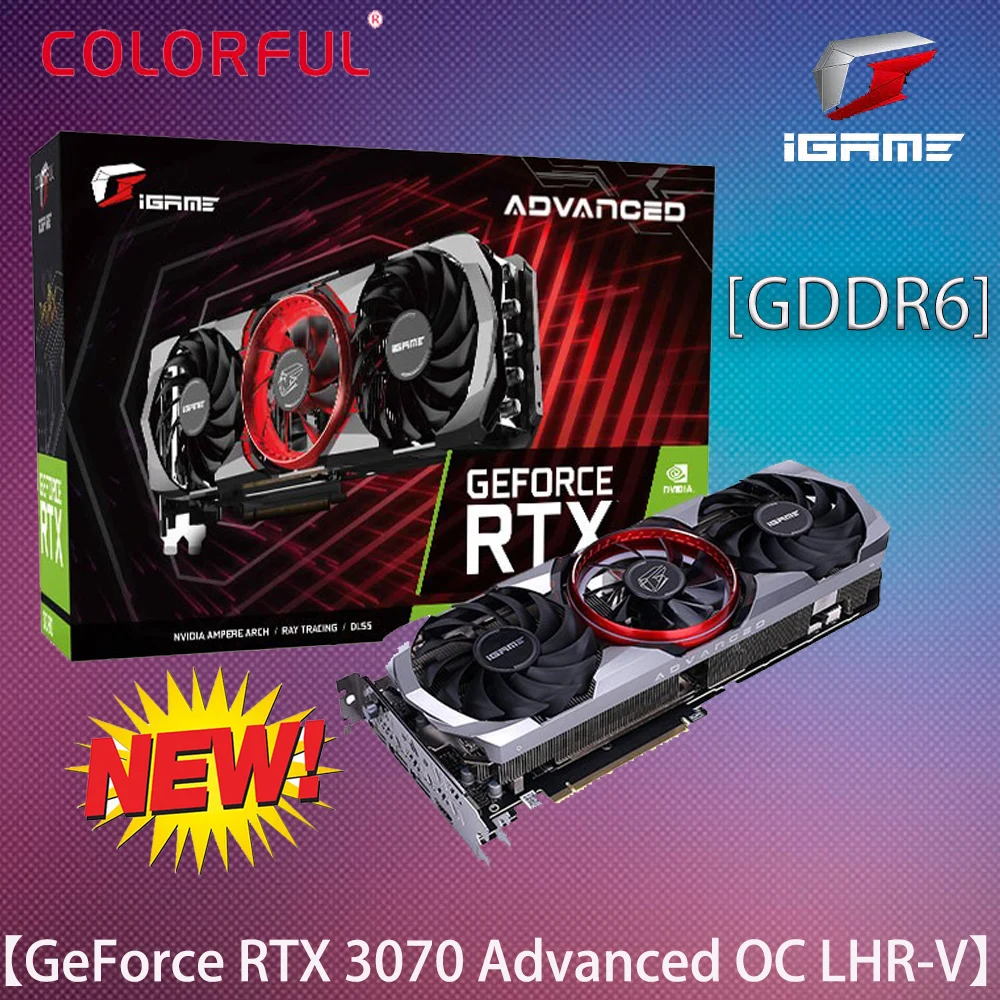 Видеокарта GDDR6 Colorful iGame GeForce RTX 3070 Advanced OC LHR-V, 14000  МГц, 8 ГБ, 3070 бит, PCIe4.0, NVIDIA RTX