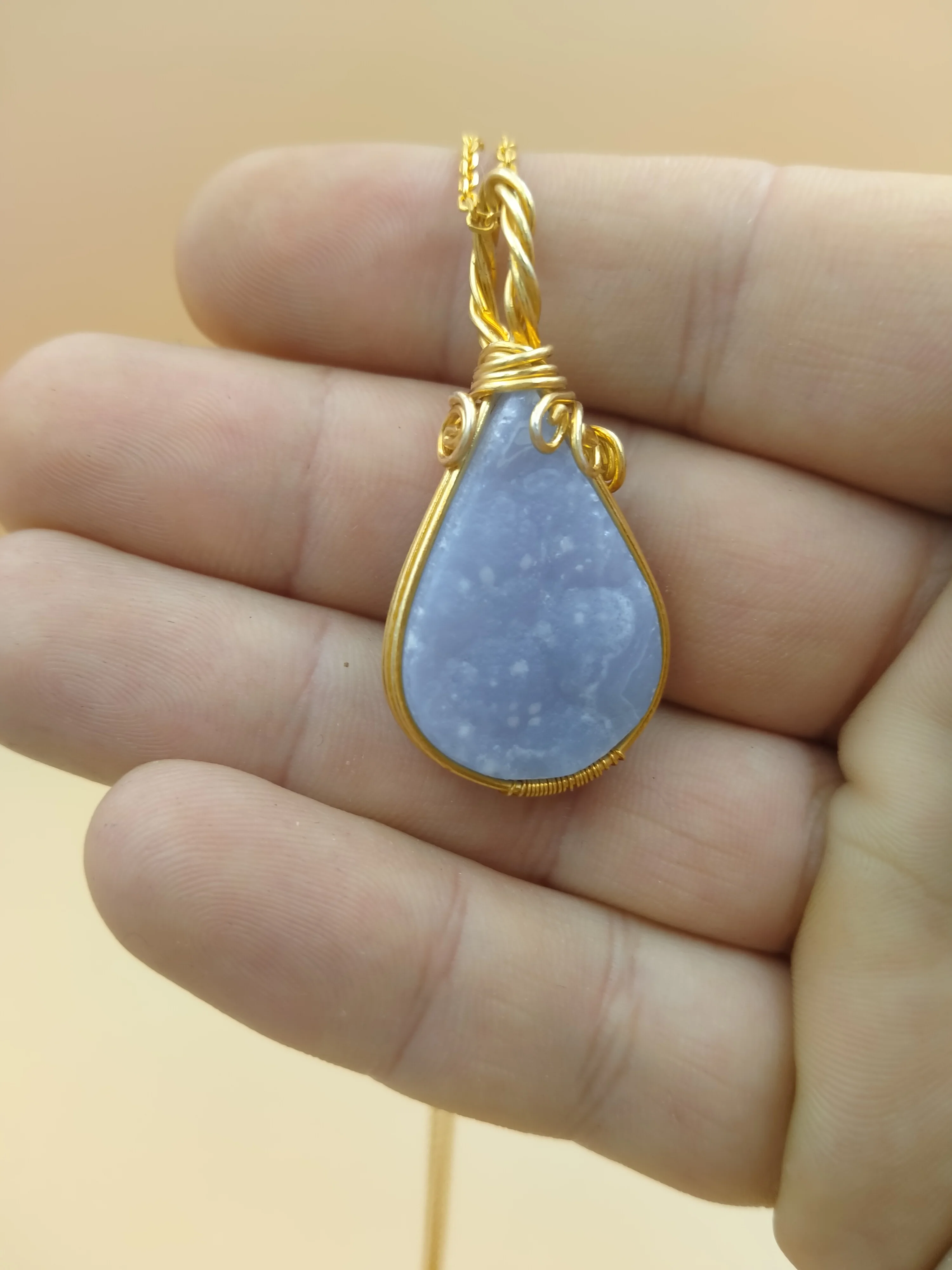

Chalcedony Druzy Necklace Gold Wire Wrapped Jewelry 14k Gold Filled Crystal Pendant Aesthetic Jewelry Crystal Bead Pendant