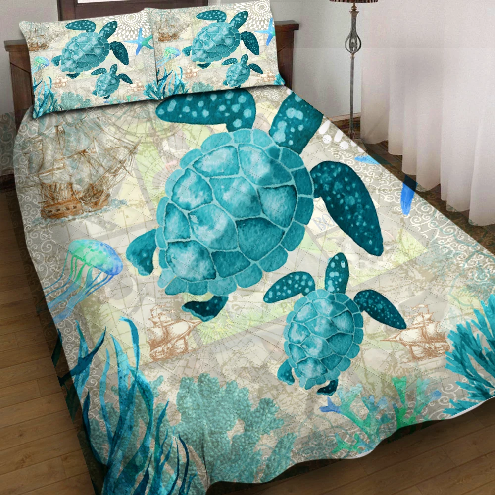 

Ocean Animals Whale 3pcs Quilt Pillowcase Bedding Set Turtle Quilted Duvet Cover Bed Cover Set Home Textiles Dropship Wholesale