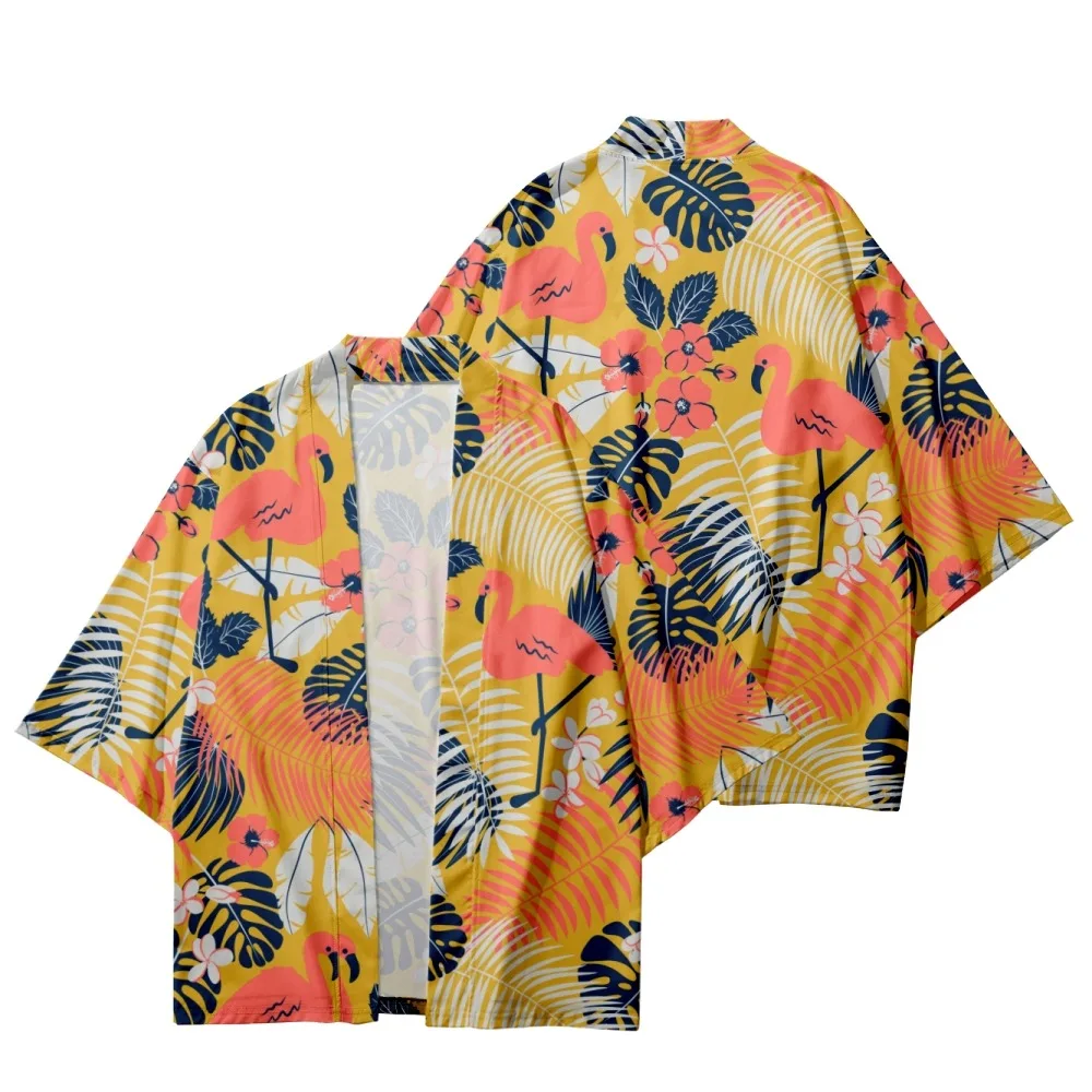

Hawaiian style flamingo shirt fashion casual beach men's and women's summer shirt kimono