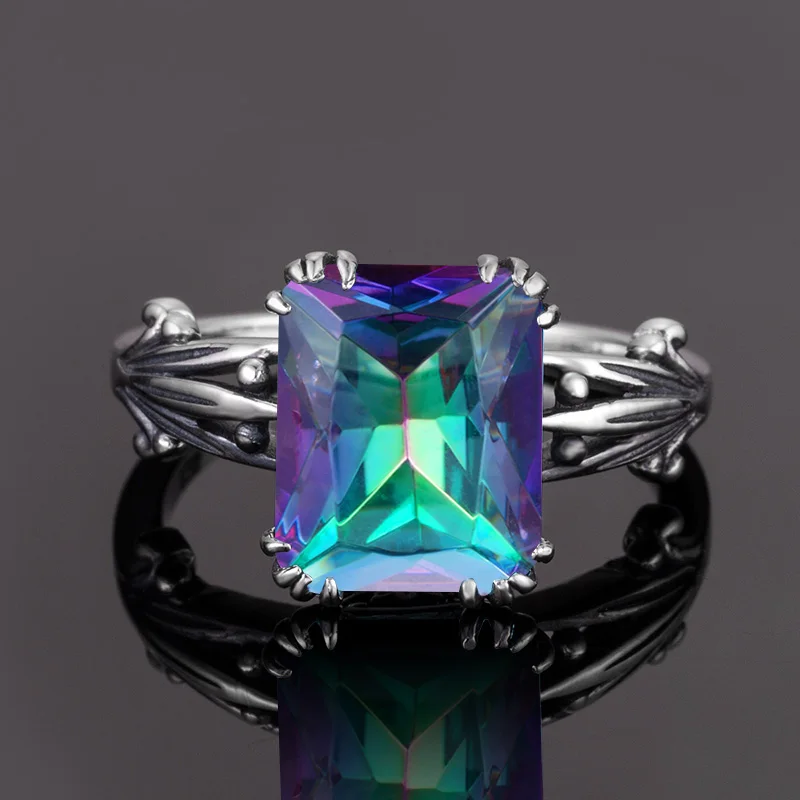 

Szjinao RainBow Mystic Topaz Rings For Women 925 Sterling Silver Aniversary Wedding Engagement Jewelry Wife Gift 2020 On Sale