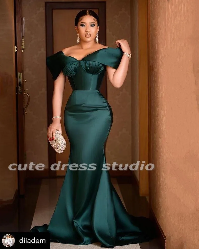 

Modest Hunter Green Mermaid Evening Dresses Sweetheart Satin Sexy Formal Party Gowns Custom Made Women Prom Wear