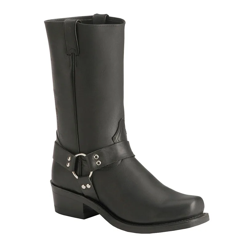 

High Quality Motorcycle Boots Men's Black PU Leather Metal Decoration Mid Calf Vintage Western Boots Outdoor Sports Knight Boots