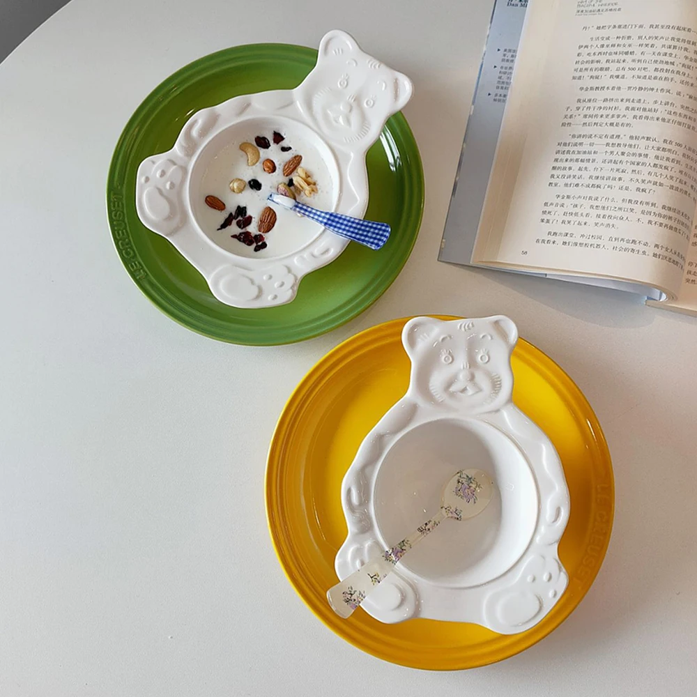 Керамическая миска с медведем мультяшная тарелка для десертов блюда в Корейском