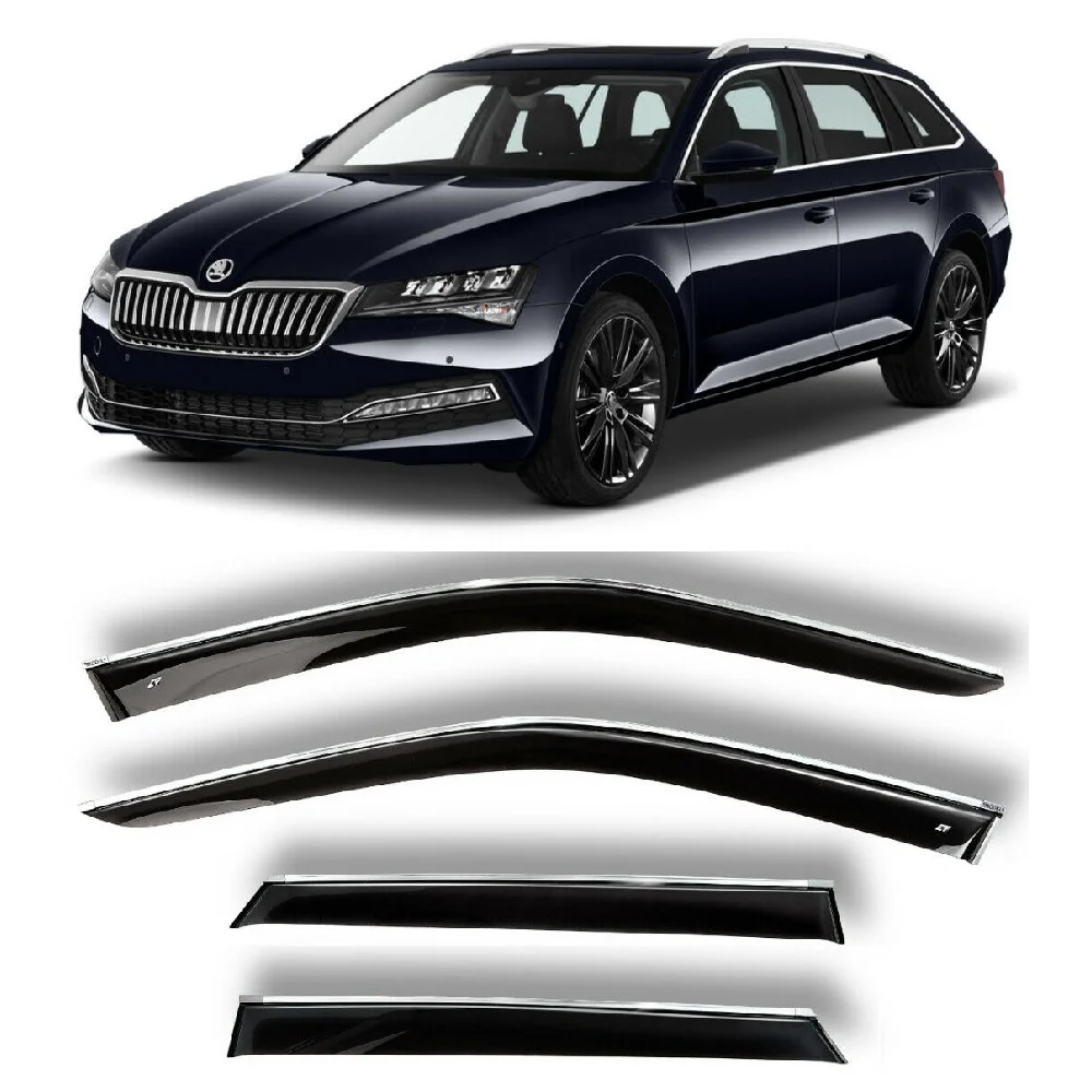 Дефлекторы окон хром полоска молдинг Cobra Tuning S22215CR на авто Skoda Superb Combi 2015 н.в