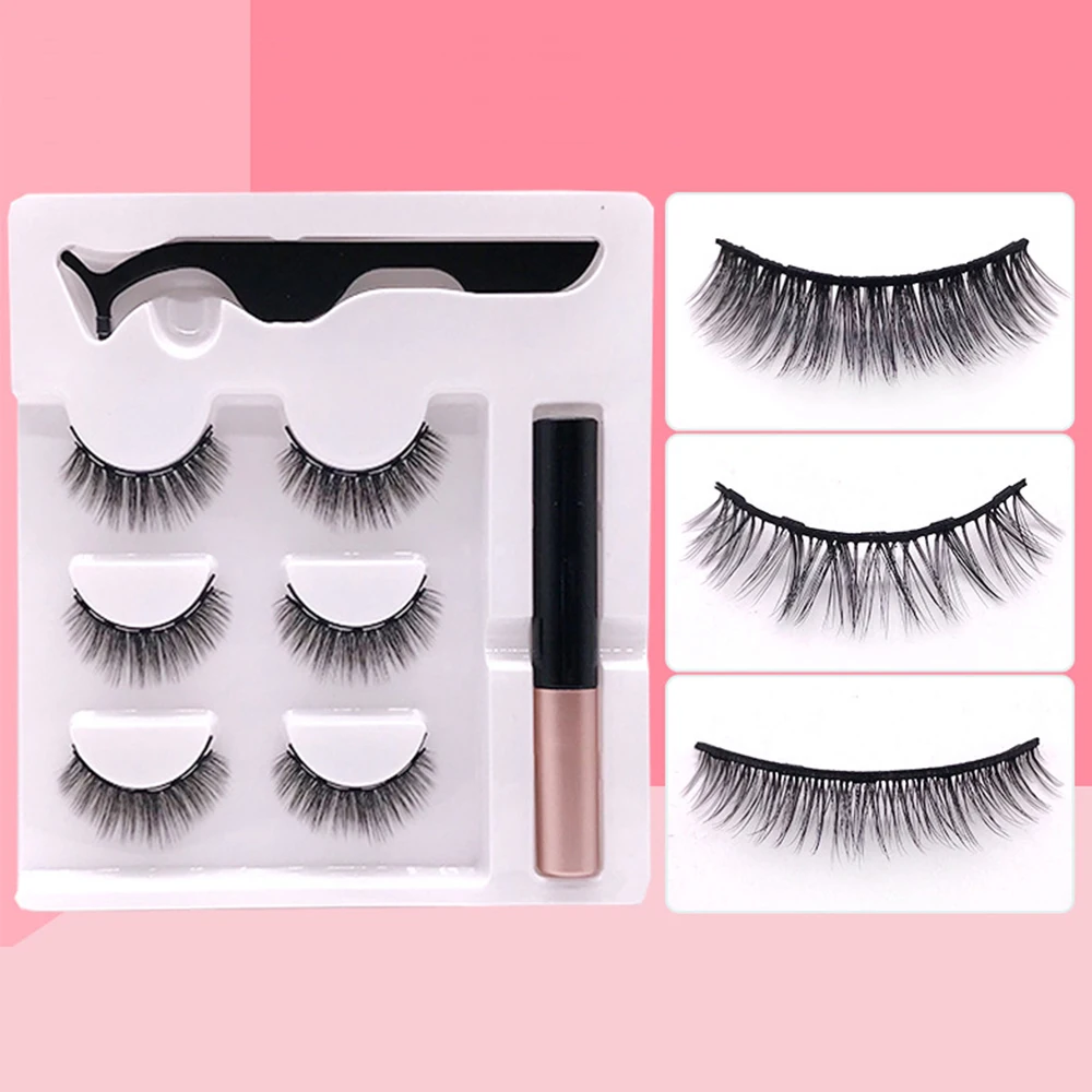 SHUIDUO 3 Pairs Magnetic Eyelash Fake Eyelashes Natural Cilia Cilios Cotton Terrier With Tweezers Easy To Wear Free Shipping