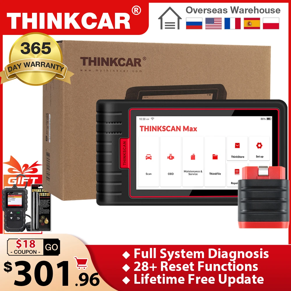 THINKCAR ThinkScan Max полный диагностический инструмент OBD2 сканер 28 сброс активного теста