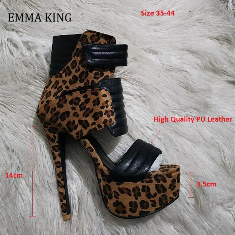 

Sexy Leopard Print Straps Buckle Platform Pumps Ladies Super Heels Stilettos 2020 Women Heels Sandals Sexy Party Wedding Shoes