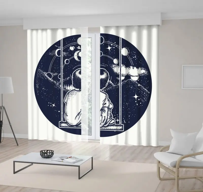 

Curtain Size on A Swing Looking at Mountain Stars Lunar Phases Astronomy Universe Theme Art Navy Blue White