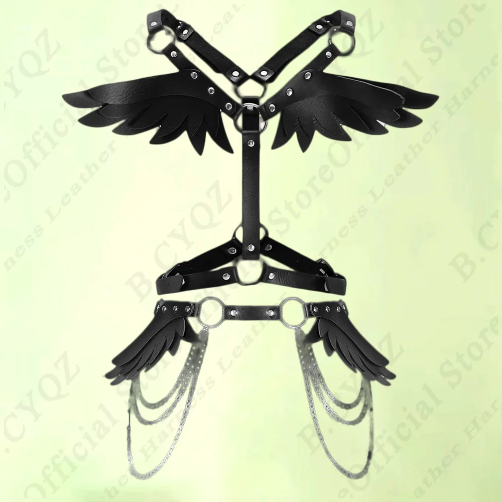 B.CYQZ Pink Angle Wings Women's Leather Harness Underwear Chest Bondage Belt Gothic Full Body Suspender Pastel Goth Waistband