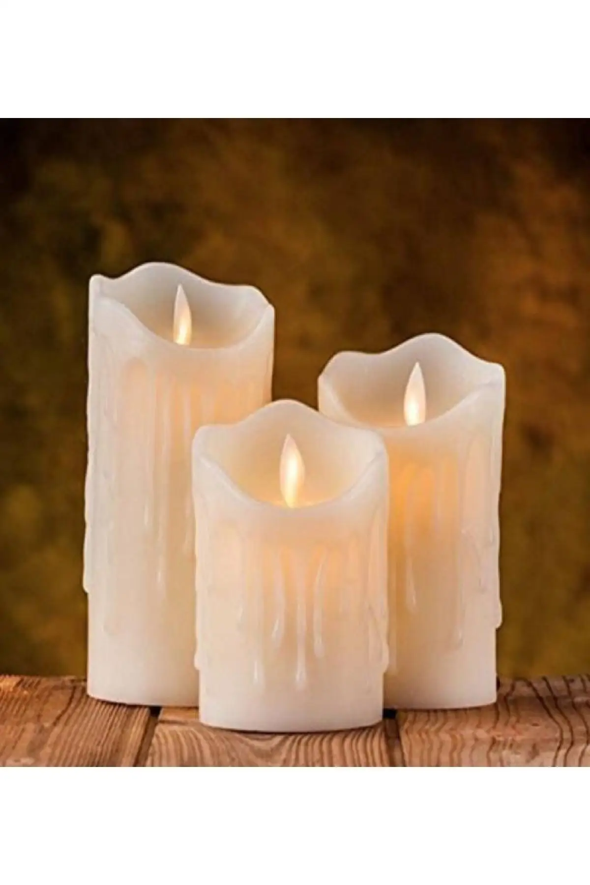 

3 Pieces Different Sizes Melted Appearance Moving Flame Effect Battery Operated LED Candle Set