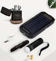 2022 personalized 10000 mah solar powerbank flashlight pocketknife lighter gift set