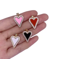 5pcs brass14k gold filled metal heart pendant charms 16x22mm with zirconia accessories for making necklace adornment decorations
