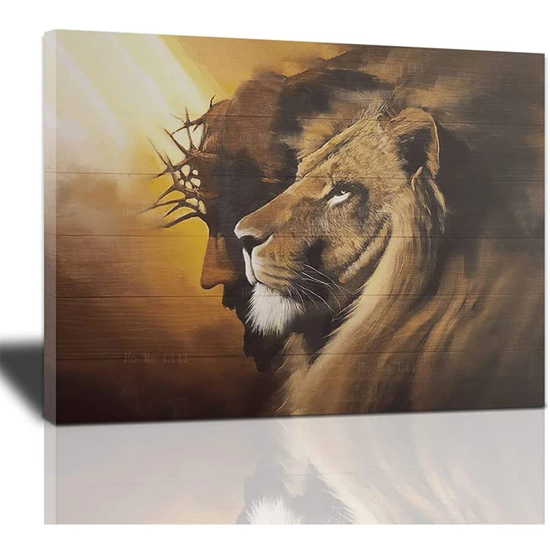 

Jesus With Lion Modern Painting Birth Christian Portrait Abstract Animals Artwork Canvas Wall Art For Livingroom Home Decor