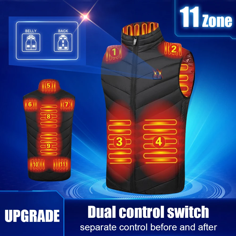 

Жилет с подогревом, унисекс, 11 зон, зарядка через USB, двойное управление электрическим подогревом, Антистатическая хлопковая одежда для ката...