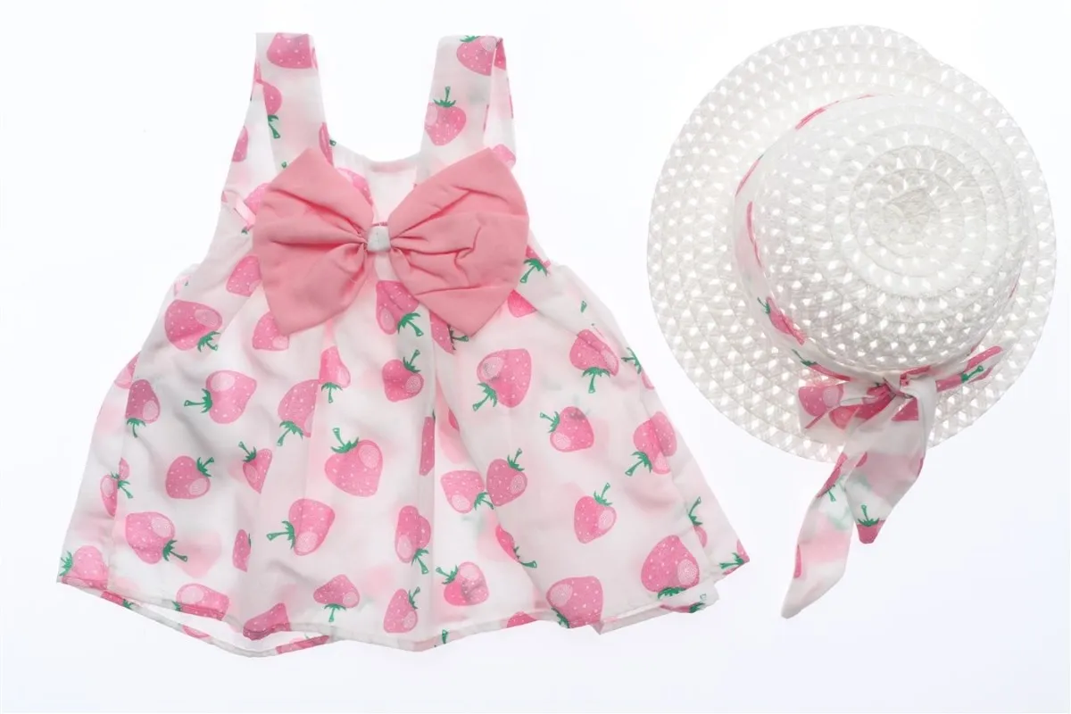 

Jaju Baby Strawberry Patterned Hat Dress, strawberry and bow detail sleeveless dress
