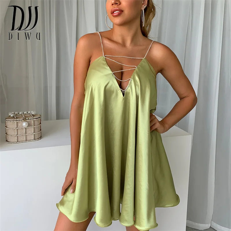

Женское атласное платье-качели DIWU, вечернее платье знаменитости с бретельками и вырезом, лето 2022