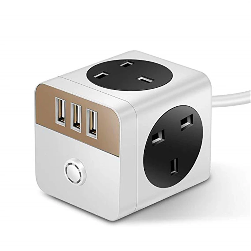 UK plug white 2m H96 для кубического удлинителя с 3 USB 4 Way Swithed Защита от перенапряжения UK power Scoket 2 м удлинитель - Цвет: UK plug white 2m