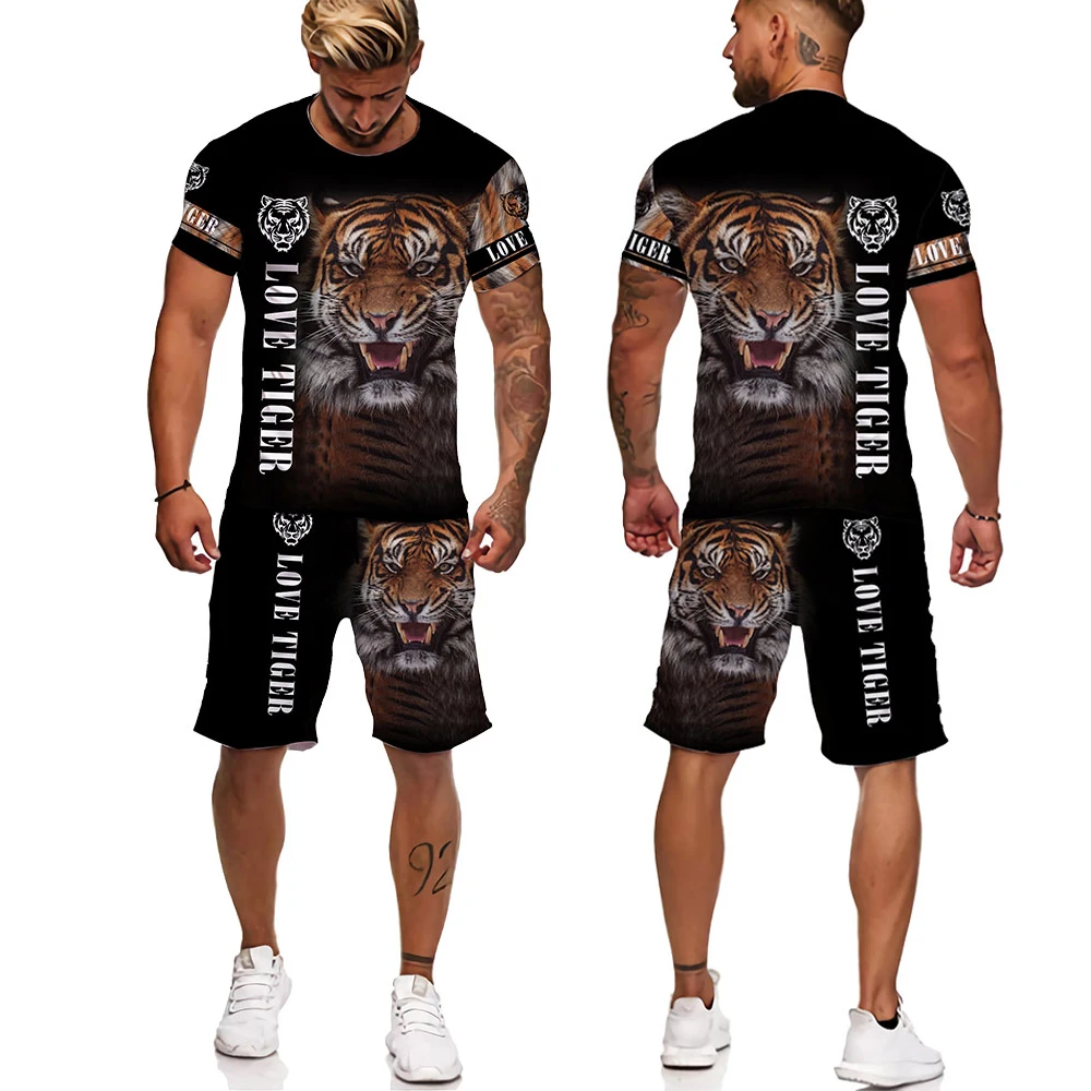 Футболка и шорты для мужчин костюм с экстравагантным тигром спортивная одежда 3D