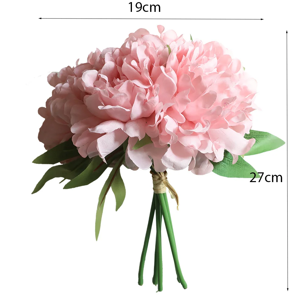Искусственный шелк цветок пиона 5 головок Большой реалистичный Розовый Белый