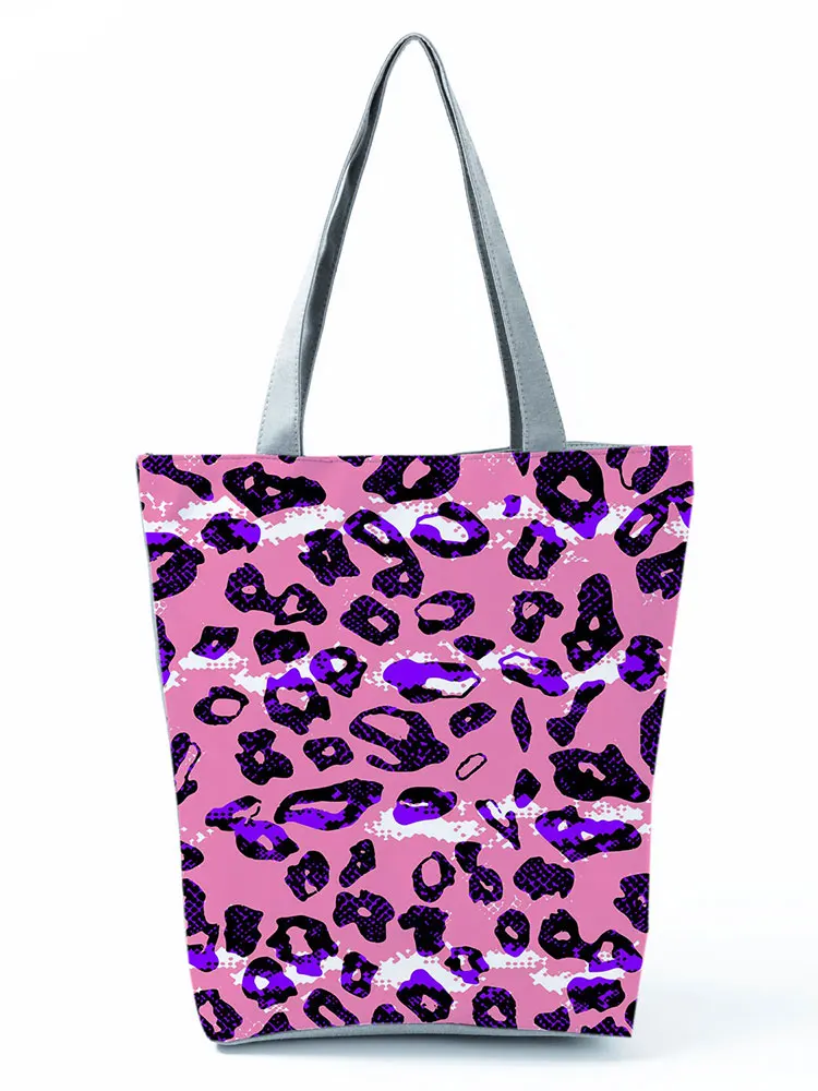 

Eco Friendly Fashion Purple Leopard Shoulder Bags Ladies High Capacity Portable Shopping Bag Beach All-Match Handbags for Women