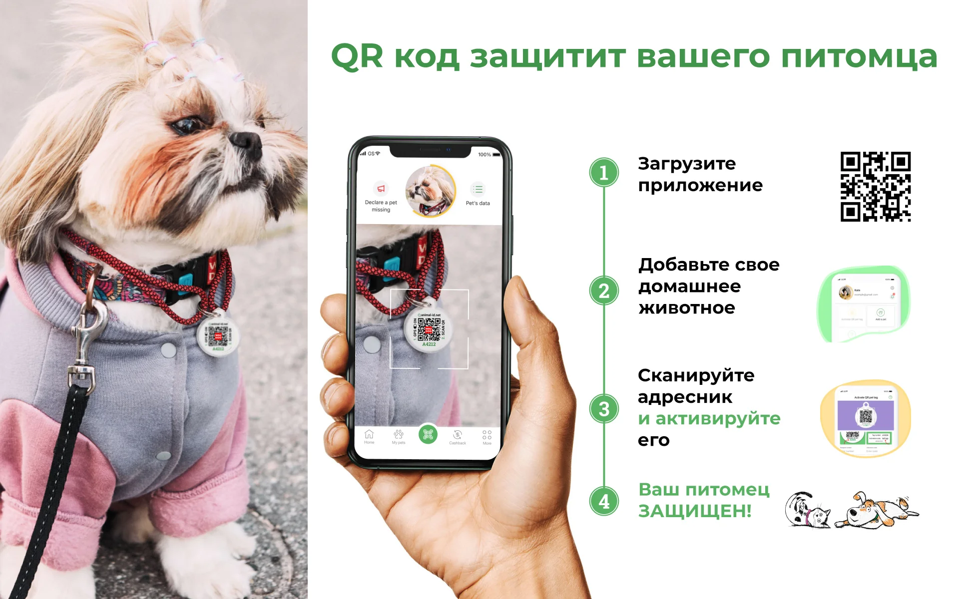 Нейлоновый ошейник WAUDOG Nylon c QR паспортом с рисунком &quotАрбуз&quot для мелких пород