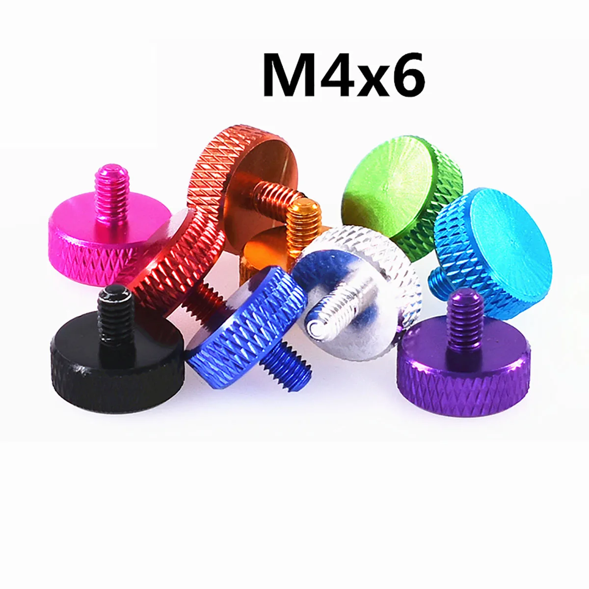 5Pcs M4x 6mm / 10mm Colourful Anodized Aluminum Hand Tighten Screws 14x5.5mm Grid Knurled Head Thumb Screw Computer Case |