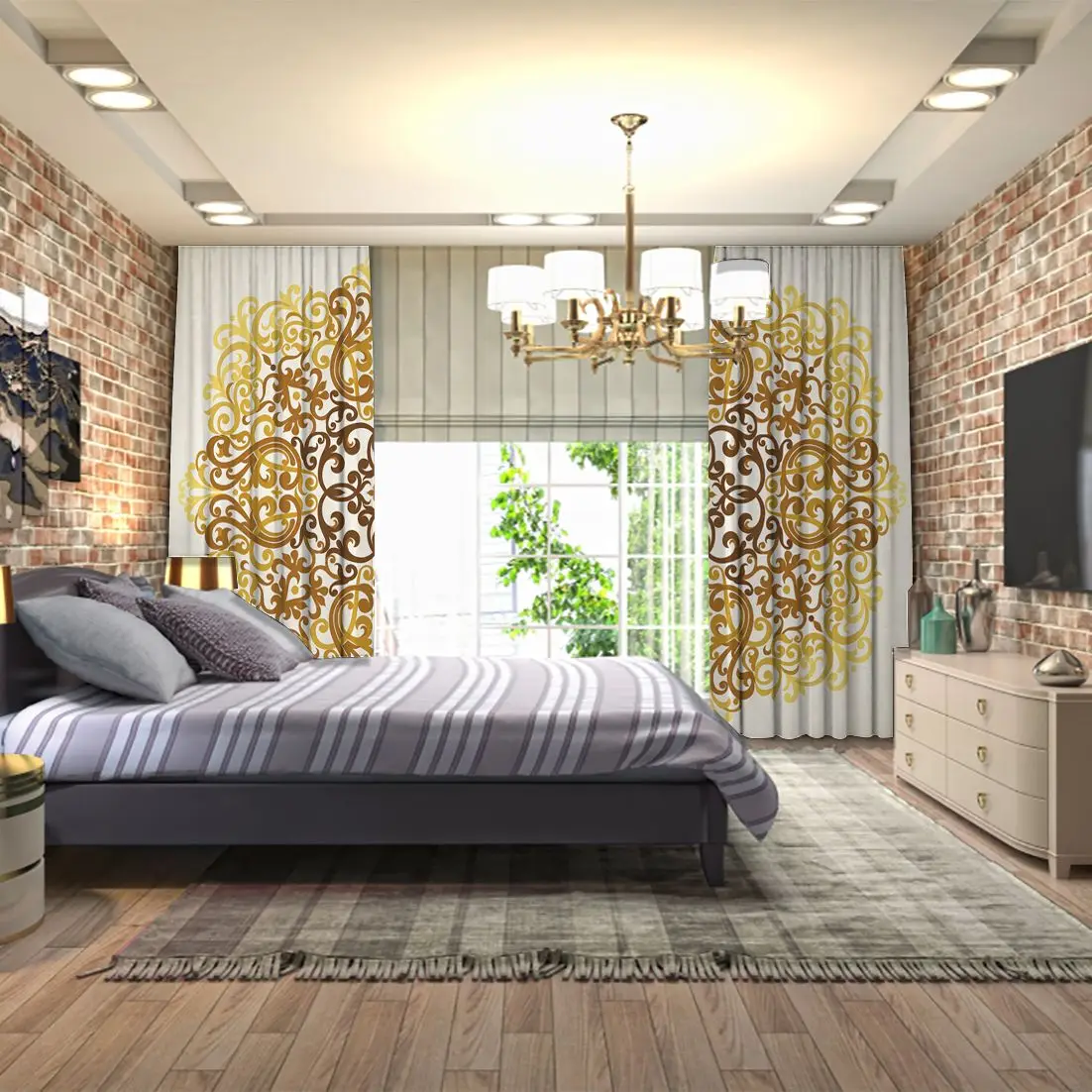 Занавеска в классическом марокканском стиле Мандала с цветочным орнаментом